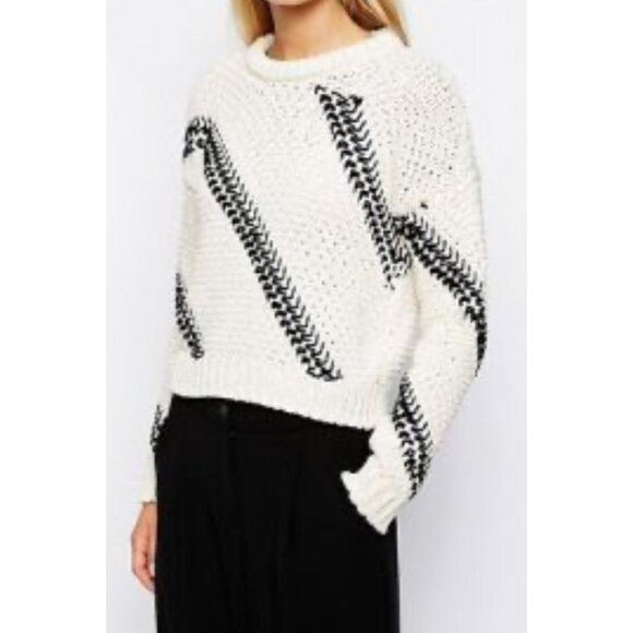 Anthropologie Dex Chunky Knit Short Sweater Ivory Black - Picture 6 of 6